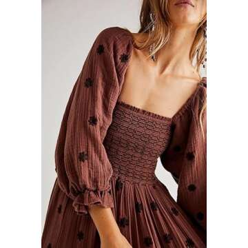 Elegant SOLILOQUY Boho Maxi Dress with Puff Sleeves