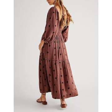 Elegant SOLILOQUY Boho Maxi Dress with Puff Sleeves