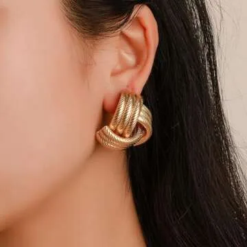 Trendy Gold Geometric Drop Dangle Earrings Chunky Gold Knot Statement Dangle Earrings for Women Long...