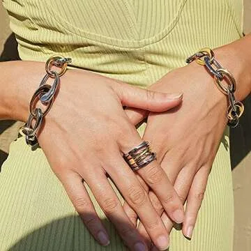 CIUNOFOR Link Bracelet Designer Brand Inspired Antique Women Jewelry Cable Wire Vintage Valentine Wide Cuban Curb Link Bracelet for Men Stainless Steel Adjustable Chain (two tone)