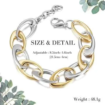 CIUNOFOR Link Bracelet Designer Brand Inspired Antique Women Jewelry Cable Wire Vintage Valentine Wide Cuban Curb Link Bracelet for Men Stainless Steel Adjustable Chain (two tone)