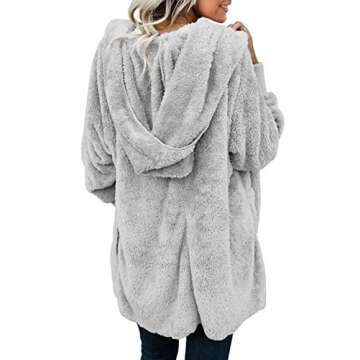 Dokotoo Grey Small Soft Fuzzy Fluffy Sherpa Faux Fur Open Front Long Sleeve Coat for Women