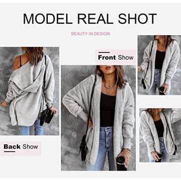 Dokotoo Grey Small Soft Fuzzy Fluffy Sherpa Faux Fur Open Front Long Sleeve Coat for Women