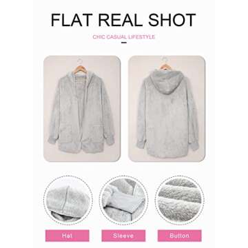 Dokotoo Grey Small Soft Fuzzy Fluffy Sherpa Faux Fur Open Front Long Sleeve Coat for Women