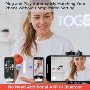 NUNUWE Wireless Lavalier Microphone for iPhone iPad, Mini Lapel Wireless Microphone for Video Recording, TikTok Facebook Live Steam, Youtubers, Vloggers, Interview, Clip-on Plug & Play (White)