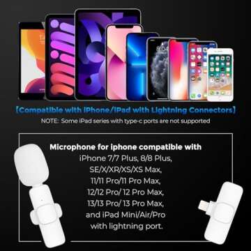 NUNUWE Wireless Lavalier Microphone for iPhone iPad, Mini Lapel Wireless Microphone for Video Recording, TikTok Facebook Live Steam, Youtubers, Vloggers, Interview, Clip-on Plug & Play (White)