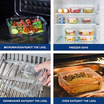 BAYCO 8 Pack Glass Meal Prep Containers - Stylish & Safe