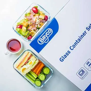BAYCO 8 Pack Glass Meal Prep Containers - Stylish & Safe