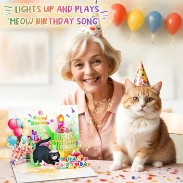 Cute Cat Pop Up Birthday Card with Music & Lights