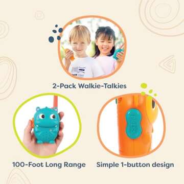 B. toys- Hippo & Monkey Walkie-Talkies- Walkie Talkie Set – 2-Pack Walkie Talkies – Long 100-Foot Range – Toys for Toddlers, Kids – 3 Years +