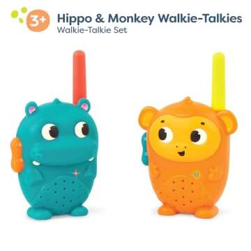 B. toys- Hippo & Monkey Walkie-Talkies- Walkie Talkie Set – 2-Pack Walkie Talkies – Long 100-Foot Range – Toys for Toddlers, Kids – 3 Years +