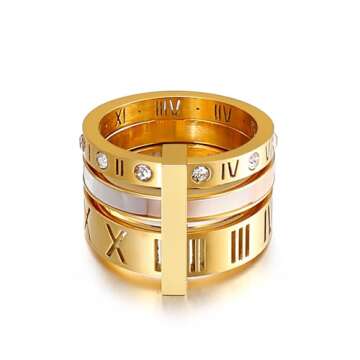 Jarlinwel Gold Shell-Inlaid Roman Numeral Spinner Ring for Women