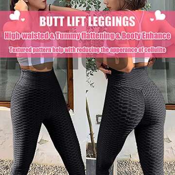 A AGROSTE Women's High Waist Yoga Pants Tummy Control Workout Ruched Butt Lifting Stretchy Leggings Textured Booty Tights A-Black