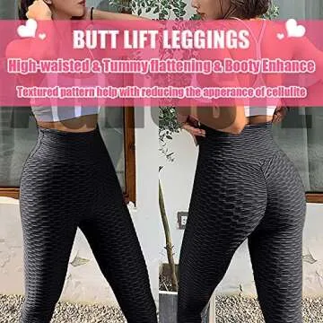 A AGROSTE Women's High Waist Yoga Pants Tummy Control Workout Ruched Butt Lifting Stretchy Leggings Textured Booty Tights A-Black