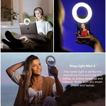 Kodak Ring Light Mini 4" – Portable Clip on Ring Light for Phone with Rechargeable Battery (USB-C)...