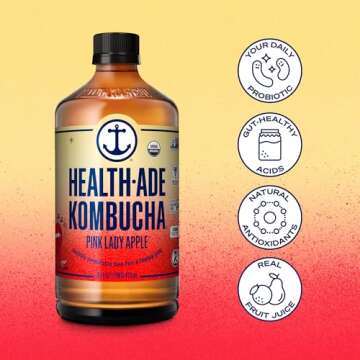 Health-Ade Kombucha Tea Organic Drink, Fermented Tea with Living Probiotics, Detoxifying Acids, Supports Gut Health, Non-GMO, Vegan, Gluten Free, 12 Pack (16 Fl Oz Bottles), Pink Lady Apple