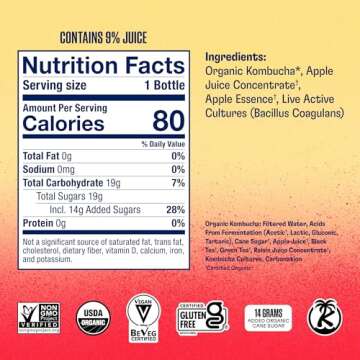Health-Ade Kombucha Tea Organic Drink, Fermented Tea with Living Probiotics, Detoxifying Acids, Supports Gut Health, Non-GMO, Vegan, Gluten Free, 12 Pack (16 Fl Oz Bottles), Pink Lady Apple