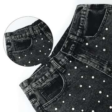 LifeShe Women's Pearl Beaded Casual Denim Pants for All