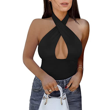 REORIA Women's Criss Cross Halter Top for Party Style