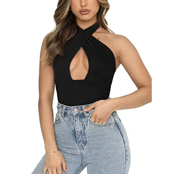 REORIA Women's Criss Cross Halter Top for Party Style
