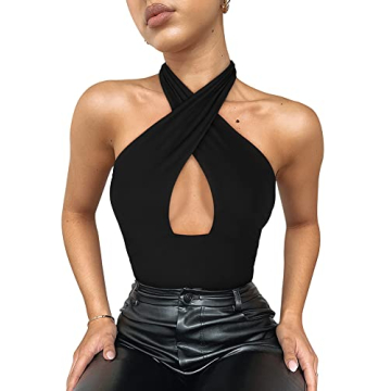REORIA Women's Criss Cross Halter Top for Party Style