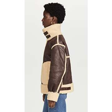 MOON RIVER Women's Bomber Jacket, Brown, XS