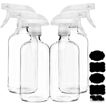 Clear Glass Spray Bottles For Cleaning Solutions (4 Pack) - 16 Ounce, Refillable & Reusable Sprayer ...