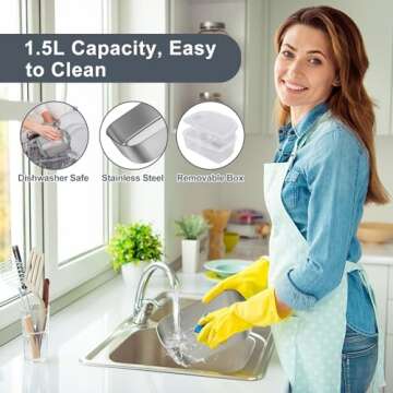 Vabaso Electric Lunch Box Food Heater, Electric Heating Lunch Boxes Lunch for Adults/Men/Car/Truck/Work, 1.5L Removable 304 Stainless Steel Container, 80W, 110V/12V/24V, with Fork & Spoon