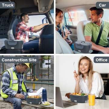 Vabaso Electric Lunch Box Food Heater, Electric Heating Lunch Boxes Lunch for Adults/Men/Car/Truck/Work, 1.5L Removable 304 Stainless Steel Container, 80W, 110V/12V/24V, with Fork & Spoon