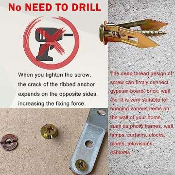 Sunxeke 200 PCS Self Drilling Drywall Anchors with Screws 2024 Upgraded Zinc Plated Steel Hollow Wall Anchors(0.47X1.18inch) and Screws, Easy Application No Drill or Holes in Wall