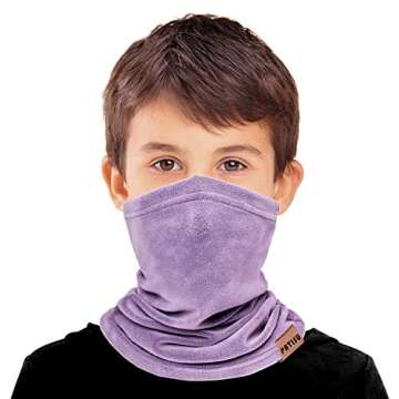 Kids Neck Warmer Gaiter Winter Fleece Face Neck Cover Balaclava Cold Weather Windproof Face Mask for Boys Girls Light Purple
