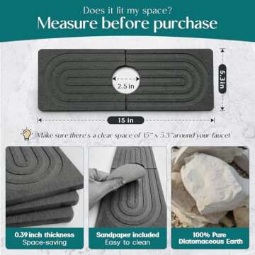 Dreatim Faucet Mat for Kitchen Sink - Wider Diatomite Fast Drying Stone Sink Tray, Super Absorbent, ...