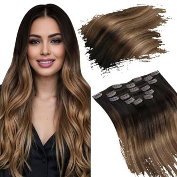 Ugeat Clip in Hair Extensions Brown Balayage 20Inch - Real Human Hair