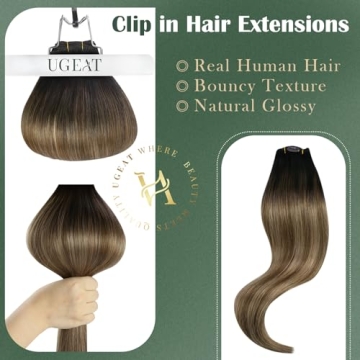 Ugeat Clip In Hair Extensions Real Human Hair 20Inch