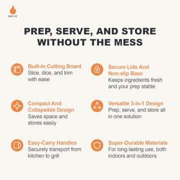 Drip EZ Collapsible BBQ Prep Tub - For Meal Prep, Marinating, Food Storage - Includes Cutting Board & Lid - (1) OG - Orange