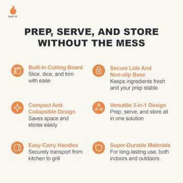 Drip EZ Collapsible BBQ Prep Tub - For Meal Prep, Marinating, Food Storage - Includes Cutting Board & Lid - (1) OG - Orange