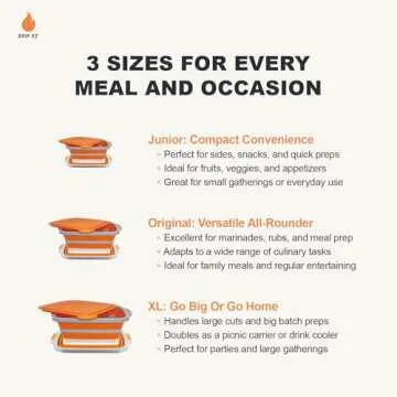 Drip EZ Collapsible BBQ Prep Tub - For Meal Prep, Marinating, Food Storage - Includes Cutting Board & Lid - (1) OG - Orange
