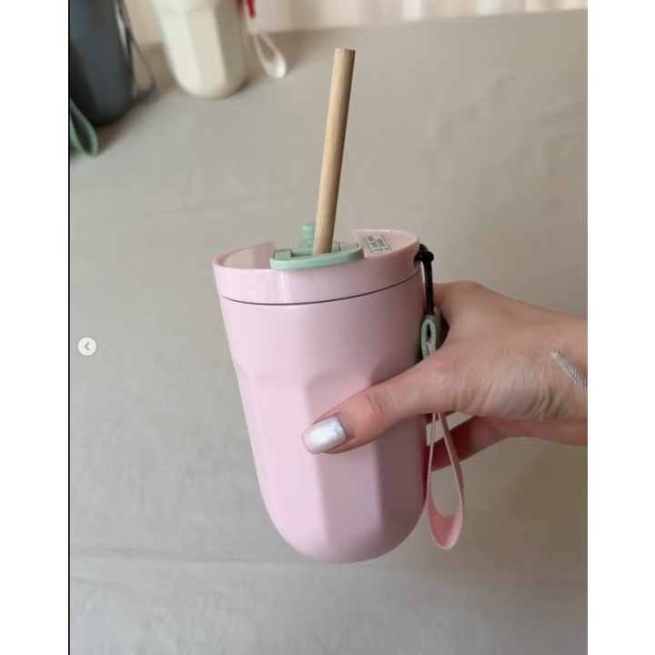 تراول ماگ دوحالته پاستلی تابستونی تراول استیل 304 دوجداره  لبه آسان‌نوش ۴۲۰ میل