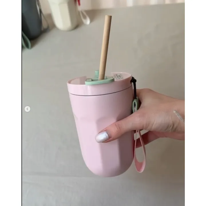 تراول ماگ دوحالته پاستلی تابستونی تراول استیل 304 دوجداره  لبه آسان‌نوش ۴۲۰ میل