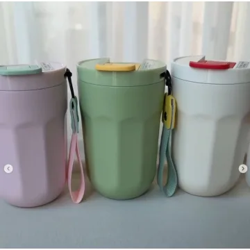 تراول ماگ دوحالته پاستلی تابستونی تراول استیل 304 دوجداره  لبه آسان‌نوش ۴۲۰ میل