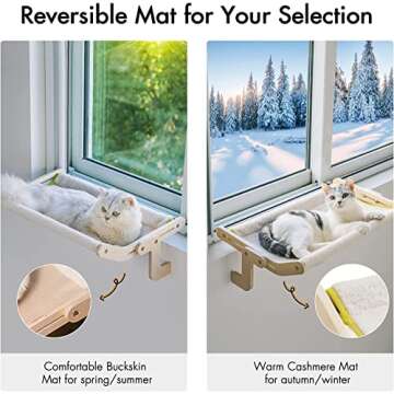 MEWOOFUN Sturdy Cat Window Perch Cat Hammock for Window Cat Window Seat Bed with Reversible Mat No S...