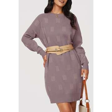 Arach&Cloz Womens Fall Fashion 2024 Sweater Dress Crew Neck Long Sleeve Casual Tunic Knitted Oversiz...