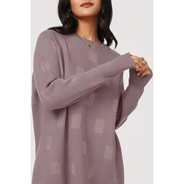 Arach&Cloz Womens Fall Fashion 2024 Sweater Dress Crew Neck Long Sleeve Casual Tunic Knitted Oversized Plus Size Pullover Winter Outfits Clothes (Grey Purple, M)