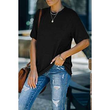 LILLUSORY Women's Casual Black Tunic T-Shirt Tops