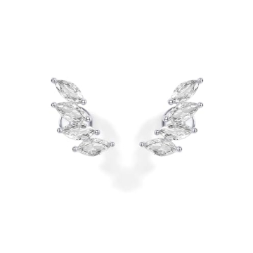 PAVOI Rhodium Plated Sterling Silver CZ Crawler Flat Back Earrings for Women | Perfect for Cartilage...