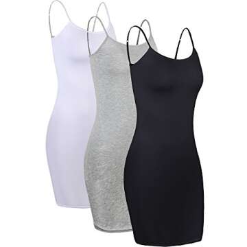WILLBOND 3 Pieces Basic Cami Women Long Tanks Dress with Strap, Solid Color (Multicolor 1,Small)