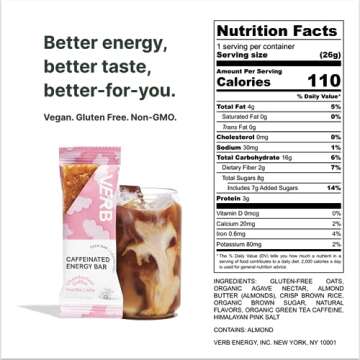 Verb Energy - Chamberlain Coffee Vanilla Latte Caffeinated Snack Bars - 90-Calorie Low Sugar Energy ...