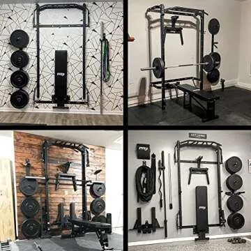 PRx Performance Profile One Folding Squat Rack 2"x3" with Multi-Grip Pull Up Bar, Wall Mounted Home Gym Equipment, Pull Up Station, Pull Up Bar, USA-Made, 1,000 lb Load Capacity - Black Onyx, 89"