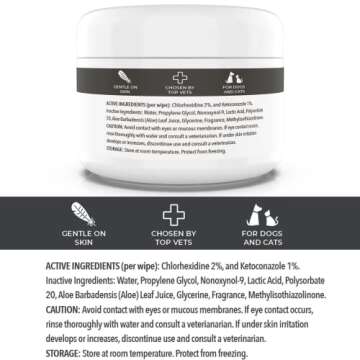 Smiling Paws Pets - Antibacterial & Antifungal Wipe for Dogs & Cats - Contains Ketoconazole & Chlorhexidine - Skin Treatment for Yeast Infection, Ringworm, Pyoderma, Bacteria & Fungus - 50ct (2 Pack)