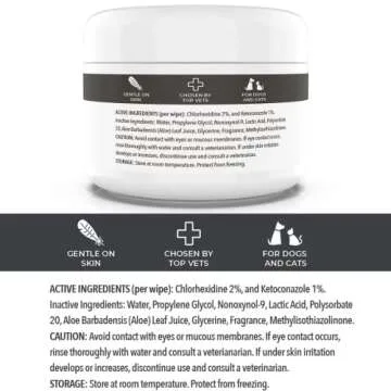 Smiling Paws Pets - Antibacterial & Antifungal Wipe for Dogs & Cats - Contains Ketoconazole & Chlorhexidine - Skin Treatment for Yeast Infection, Ringworm, Pyoderma, Bacteria & Fungus - 50ct (2 Pack)